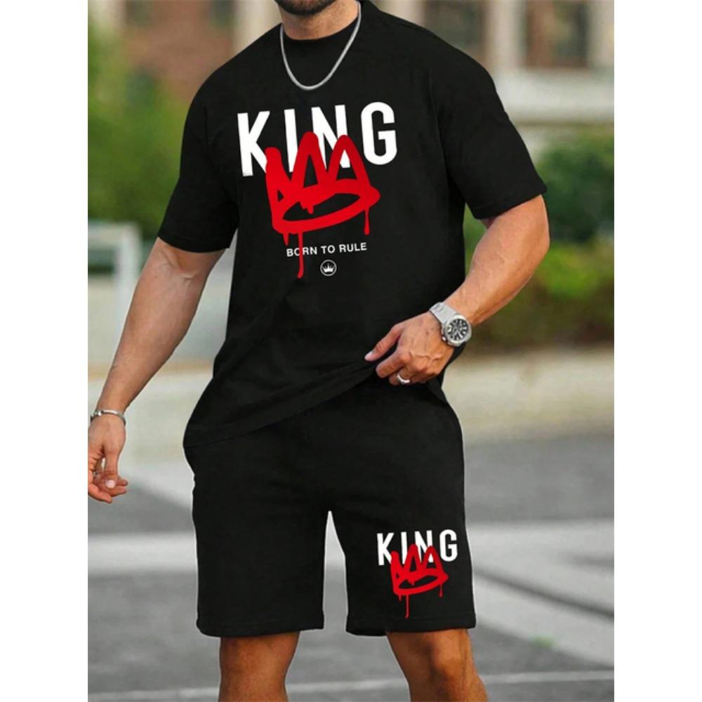 

Mens New Poker Printing Short-Sleeve Shorts Set Summer Casual All-Match Round Neck T-Shirt Top Large Size Drawstring Shorts 6XL