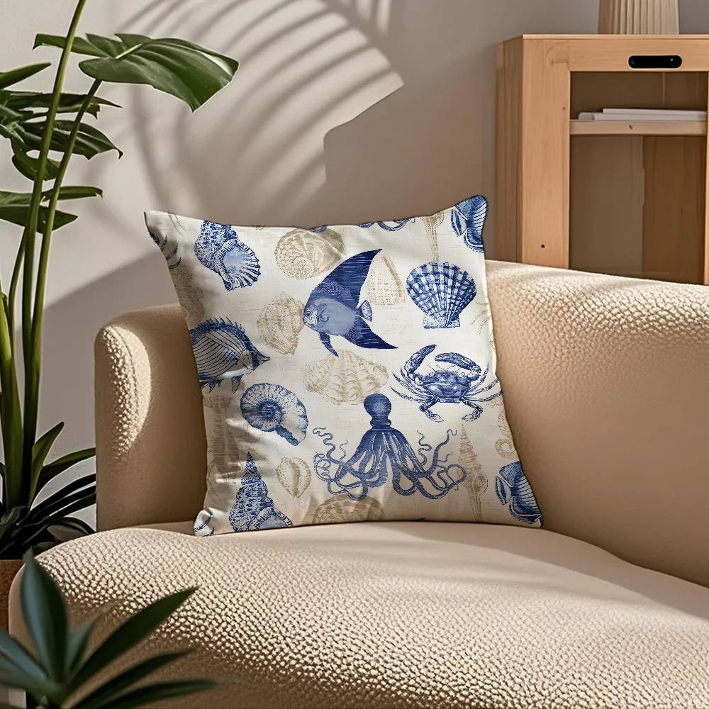 marine theme rudder anchor animals Pillow Case Comfort Sofa Bed Silky elegant Invisible zipper Custom Decorative cushion cover