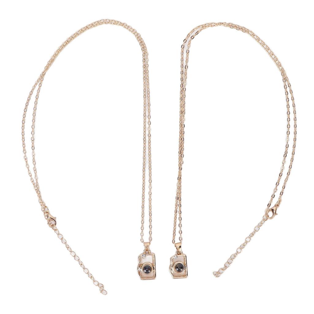 2pcs Camera Shaped Pendant Necklace Couple Simple Fashionable Magnetic Necklace Jewelry Accessories(Gold Gold )
