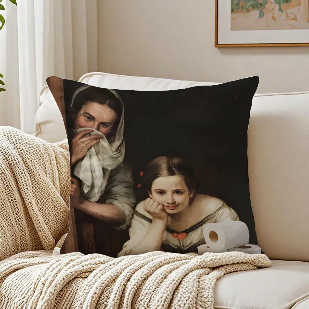 Classic Art Mona Lisa Wearing Pearls Girl Cushion Cover Linen Pillowcase Soft For Sofa Bed Home Room Decor