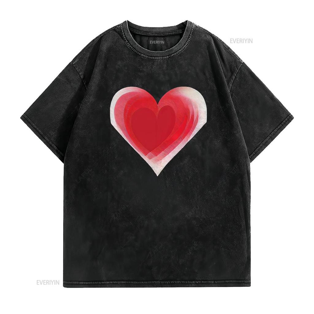 Red Heart Summer T Shirt for Women with Cool Prints National Parents Day S Vintage Washed Fashion Streetwear Breathable