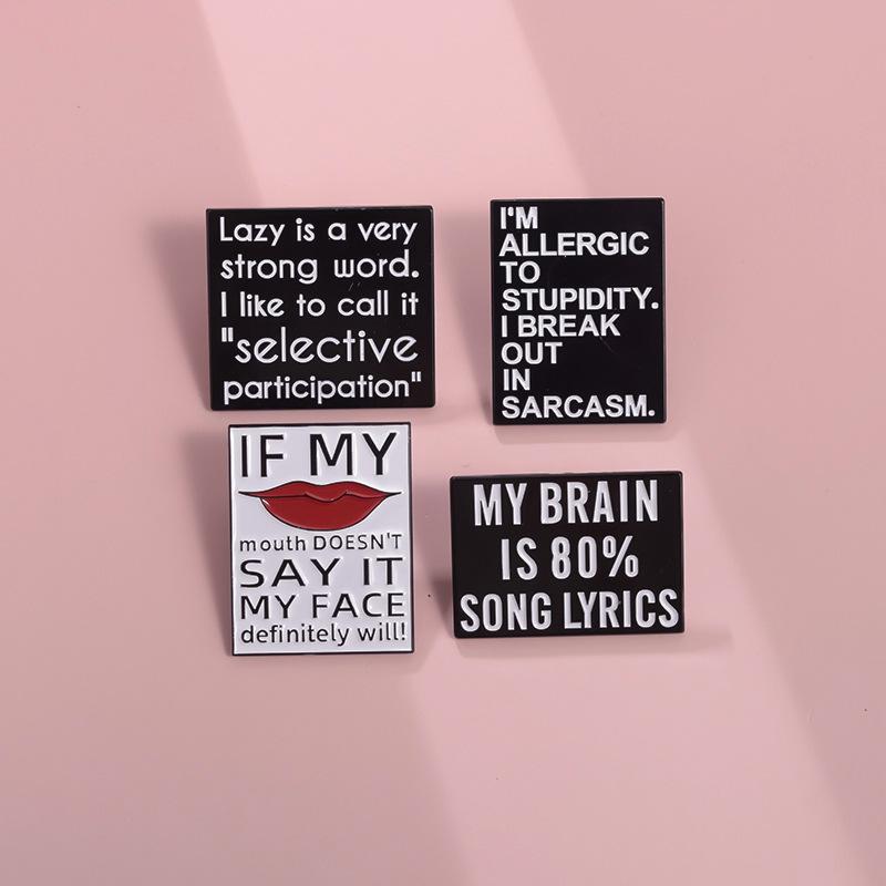 Trendy And Fun Cartoon Inspired Alloy Brooch Featuring Geometric Letter Design For Creative Outfits