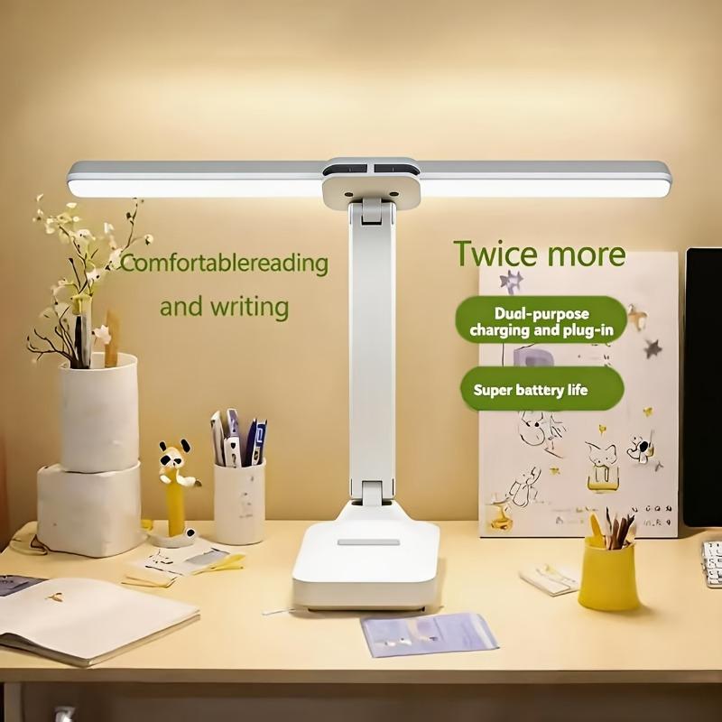 Foldable dual head LED eye protection study desk lamp