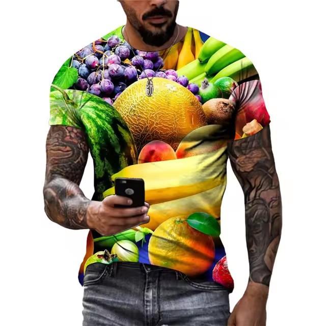 Summer Fashionable Comfortable Cool Skin Friendly T-shirt Men's Food 3d Pattern Loose Large Size Breathable Round Neck Short Sleeved T-shirt