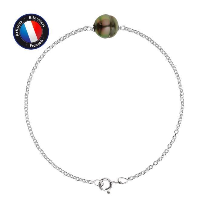 Bracelet - PERLINEA - Genuine Tahitian Cultured Pearl 9-10 Mm - 925 Silver - Length 18 Cm