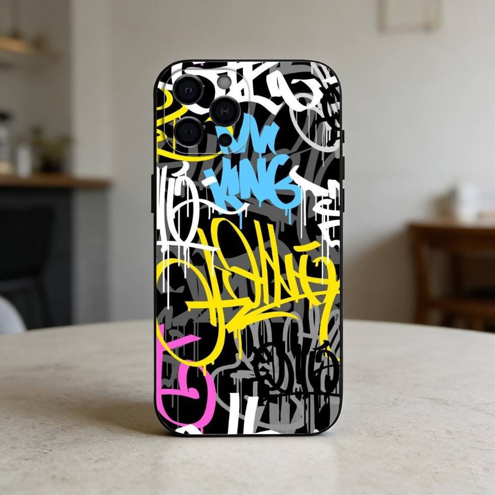 Cool C-Barevný Graffiti Kryt na Telefon Pro iPhone 17,16,15,14,13,12,11 Plus,Pro,Max,Mini Silikonový černý Měkký Kryt