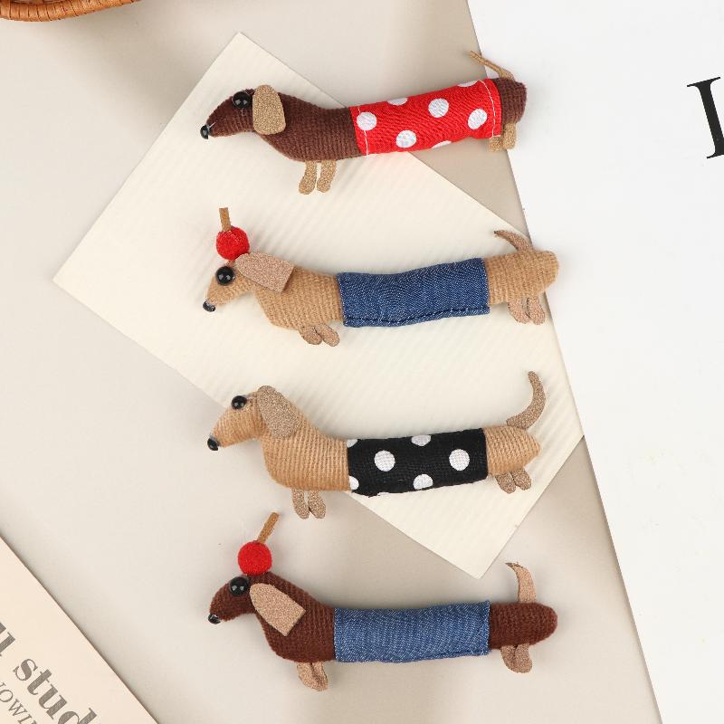 Cute Dachshund Cloth Doll Ornament Waterproof Surface Charm for DIY Brooch Keychain Hairpin Craft Home Decor