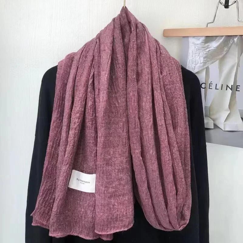 Super Soft and Plain Cotton and Linen Scarf for Women In Autumn and Winter Thin and Artistic Style Retro Warm Shawl Solid Color