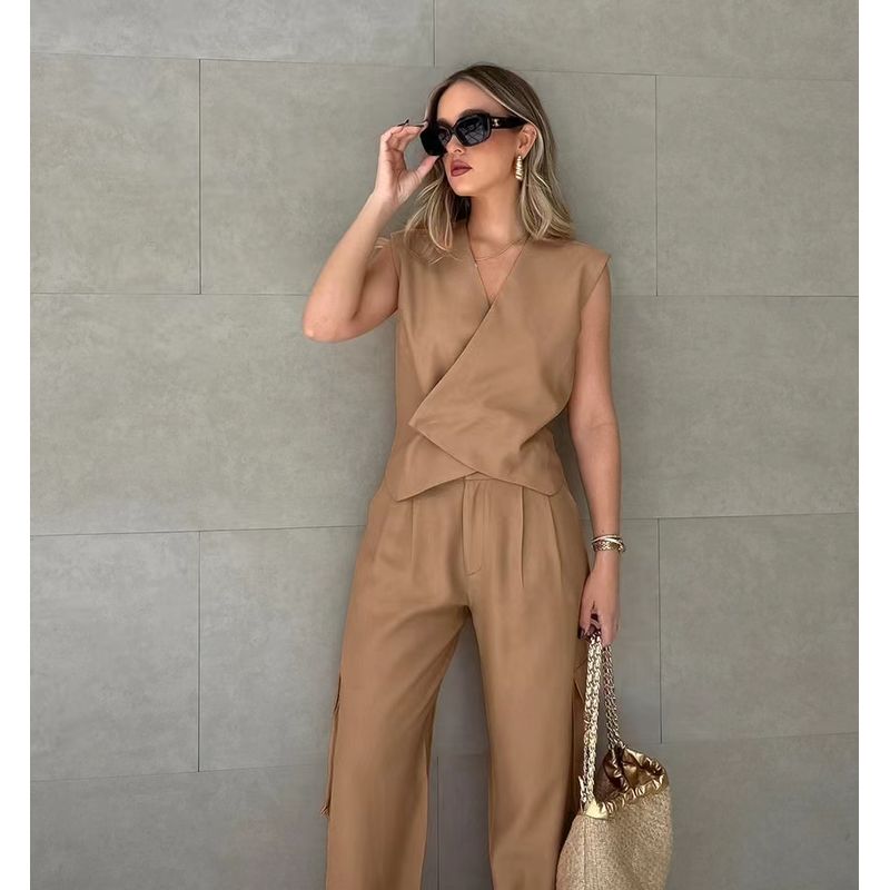 Fashion Wind Fashion New V-neck Sleeveless Waistcoat Vest Cargo Pants Two-piece Set Vest and Pants Set