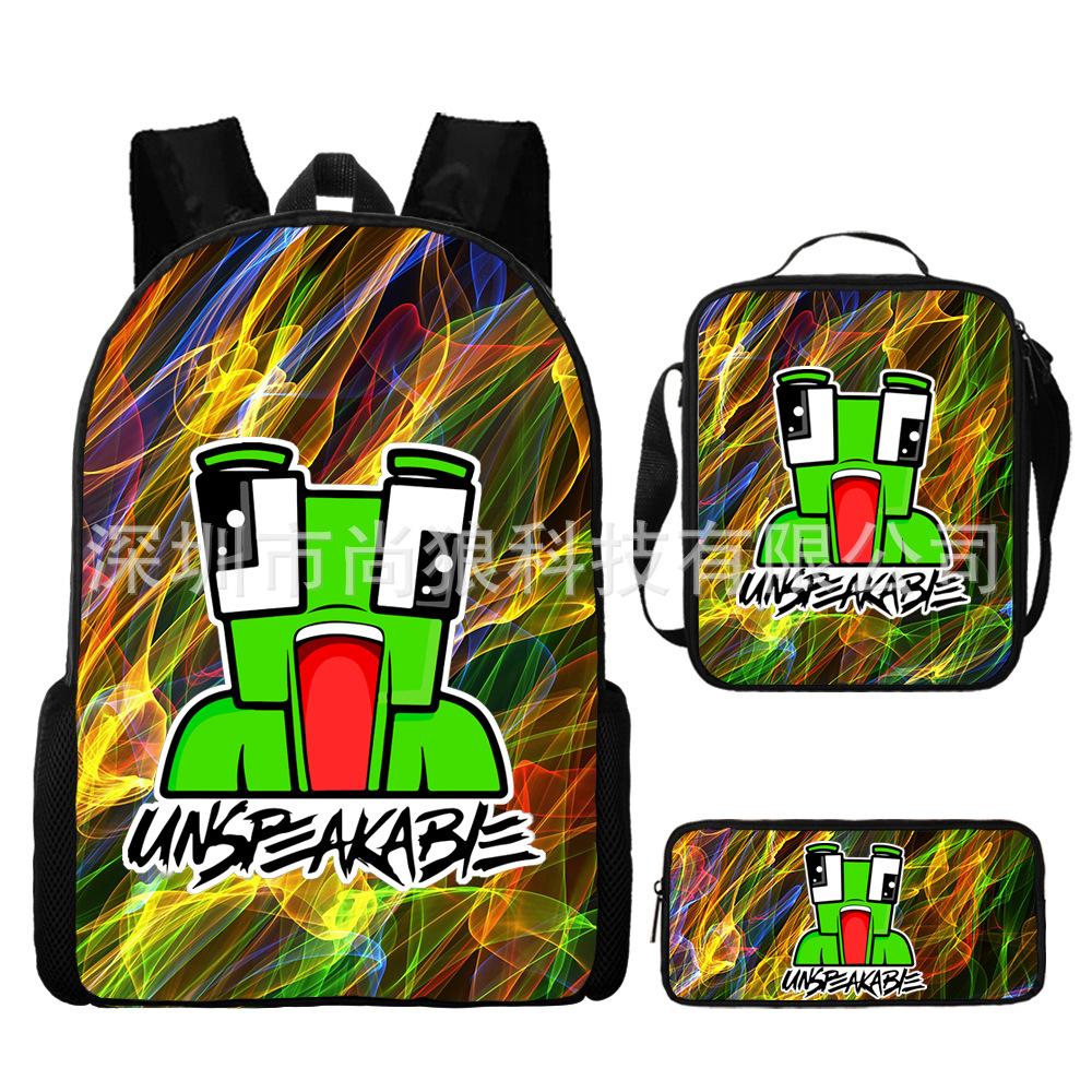 Unspeakable Pattern Schoolbag Large Capacity Backpack Shoulder Bag Pencil Case Three-Piece Set