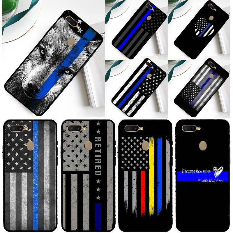 Police Thin Blue Line American Flag Phone Case For Oppo A18 A38 A58 A78 A98 A40 A60 A80 A91 A15 A17 A74 A94 A54 A57S A16 A76 A96