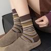 Retro Color-blocking Striped Mid-calf Socks for Women, Breathable Autumn and Winter Birken Shoes, Double-needle Pile Socks