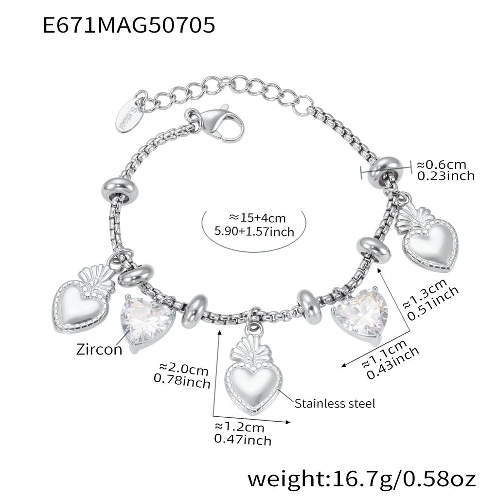 Heart Bear Charms Bracelet In Stainless Steel 18k Gold Plated Waterproof Non Tarnish Chain Bracelets With Pendants For Women