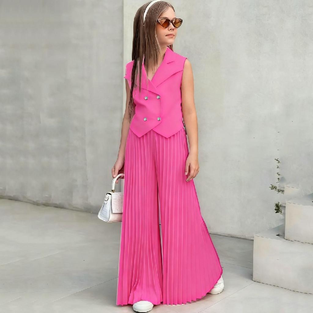 Dívčí top bez rukávů a široké plisované kalhoty Lehký letní outfit pro děti Neformální oblečení