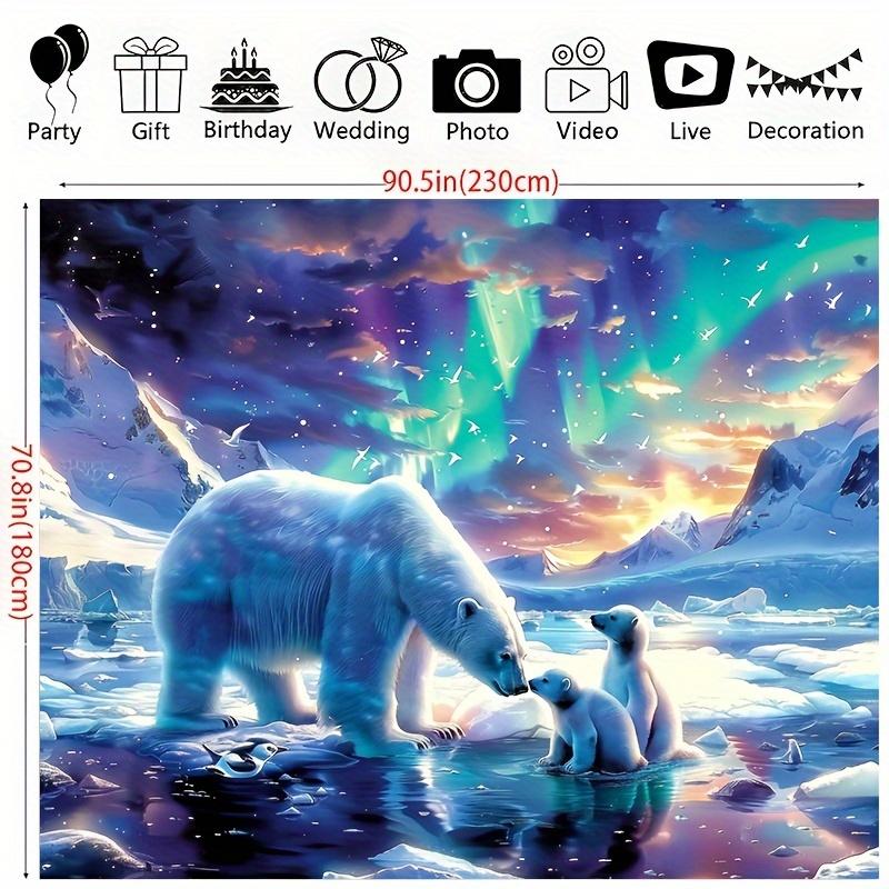 Telo di Sfondo Aurora con Orso Polare e Cucciolo - Schermo di Sfondo per Attività Adatto per Uso Generale Decorazione Universale per Festival