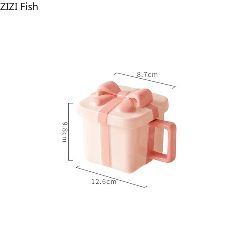 Creative Gift Box Shape Mug Ceramic Water Cup Couple Afternoon Tea Coffee Cup Set Nordic Home Breakfast Milk Cup Girlfriend Gift