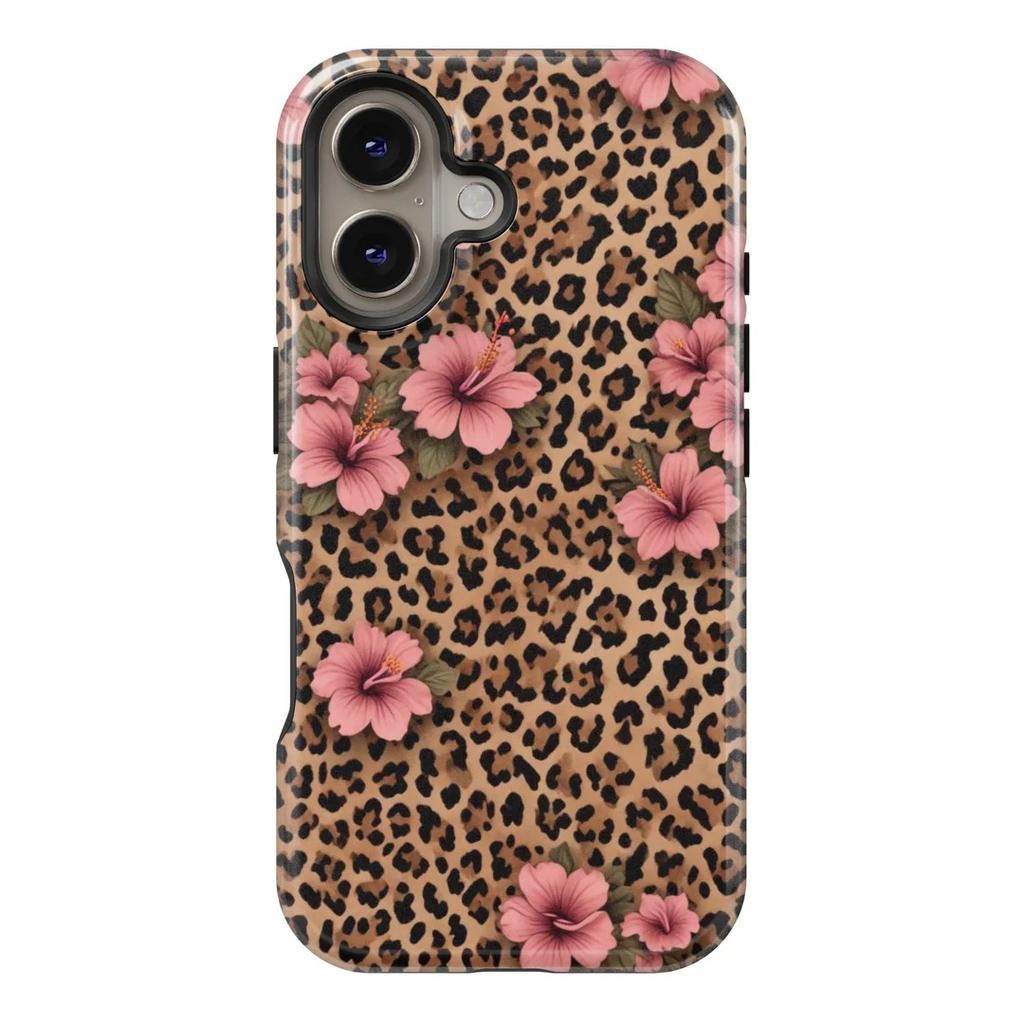 Leopard Print Flower Phone Case for IPhone 17 16e 16 15 14 13 12 11 X XS XR XSMAX 7 8 Air Pro Max Plus Luxury Double-layer Cover