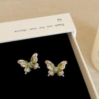 Women's Two-Tone Color Cubic Butterfly Earrings