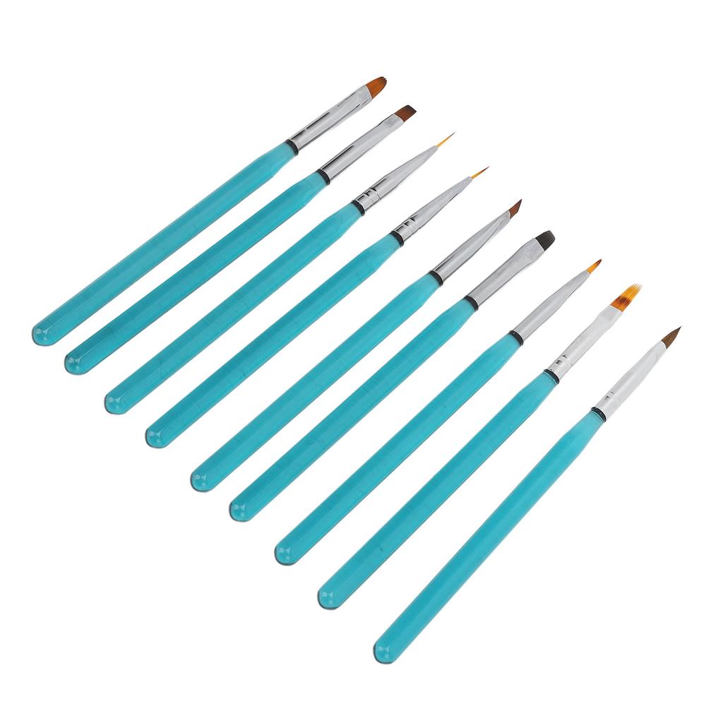 9Pcs Nail Art Brush Set Nylon Hair Nail Design Brushes with Transparent Blue Metal Rod for DIY Nail