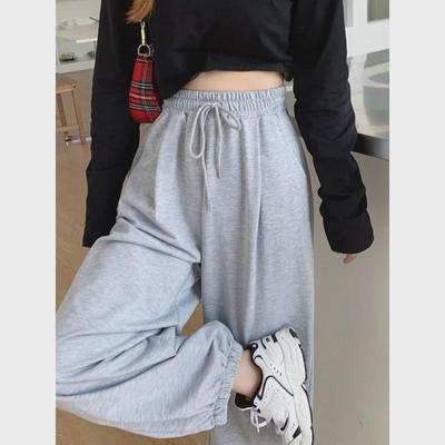 6535 Cotton Korean Casual Gray High-Waist Sports Leggings for Spring & Autumn