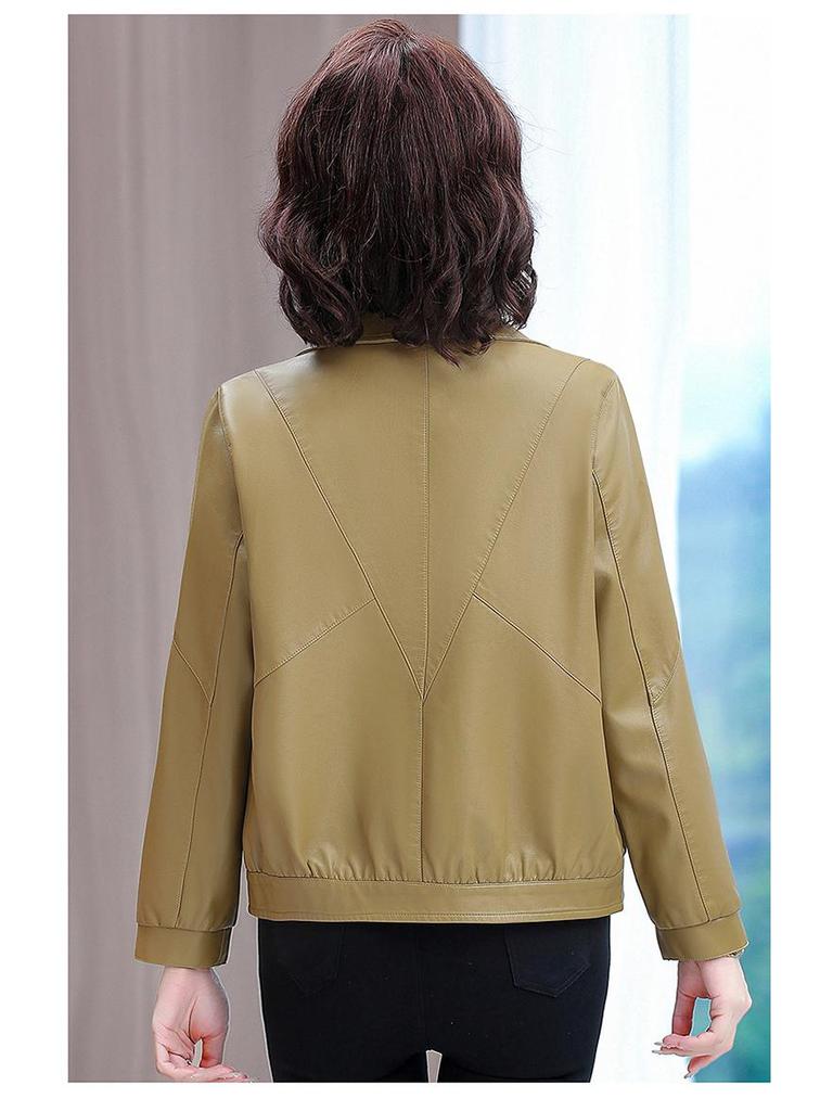 2025 Spring Women's Stylish Slim-Fit PU Leather Jacket - Fashionable Mom's Outerwear for 30s & 40s