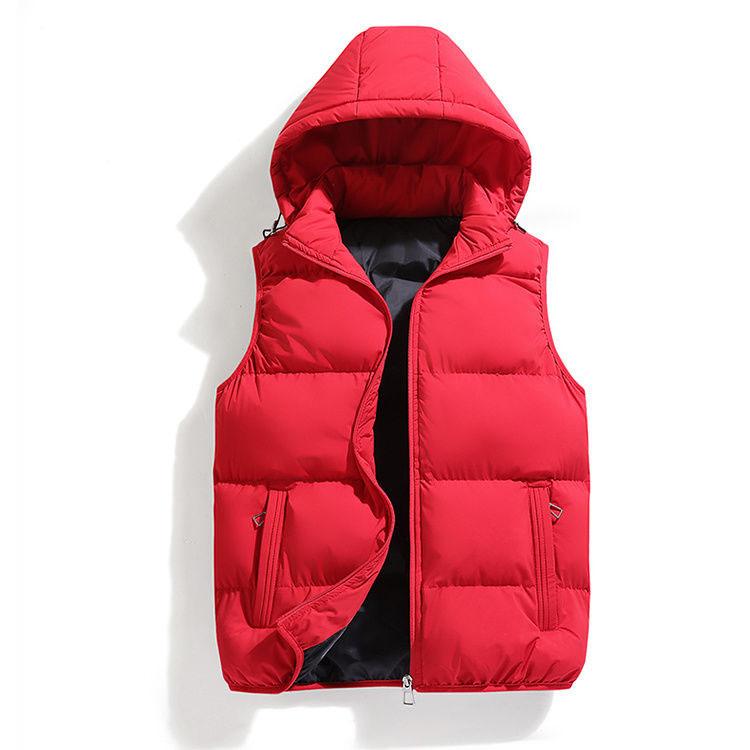 Hooded Vest Men Casual Waistcoat Sleeveless Padded Jacket Couples Detachable Hat  Zipper Pockets Down Jackets Men Outwear