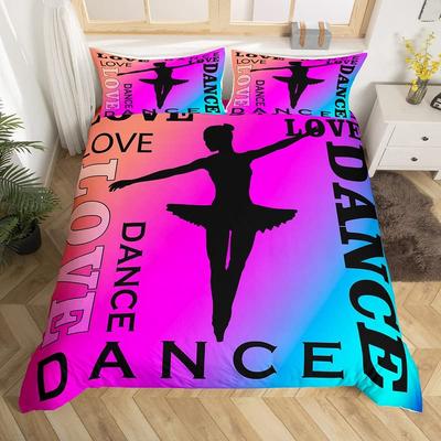 Flickors Balett Sängkläder Set Dansande Ballerina Påslakan Blå Lila Gradient Täckeöverdrag Ballerina Silhuett Påslakan