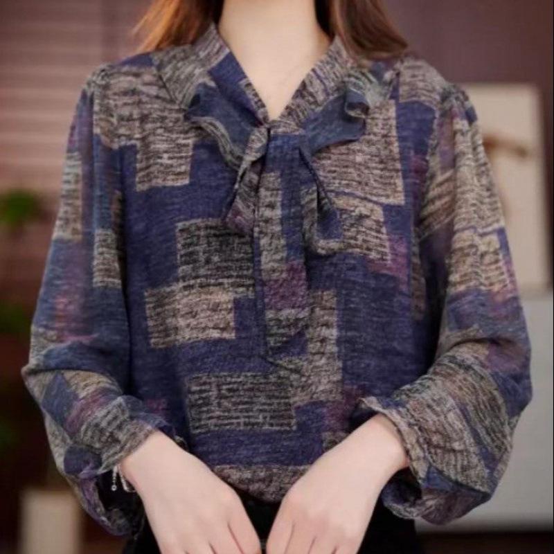 

Elegant V-Neck Chiffon Blouse for Middle-Aged and Elderly Women - Summer 2025 Collection 2XL for 120-130 lbs