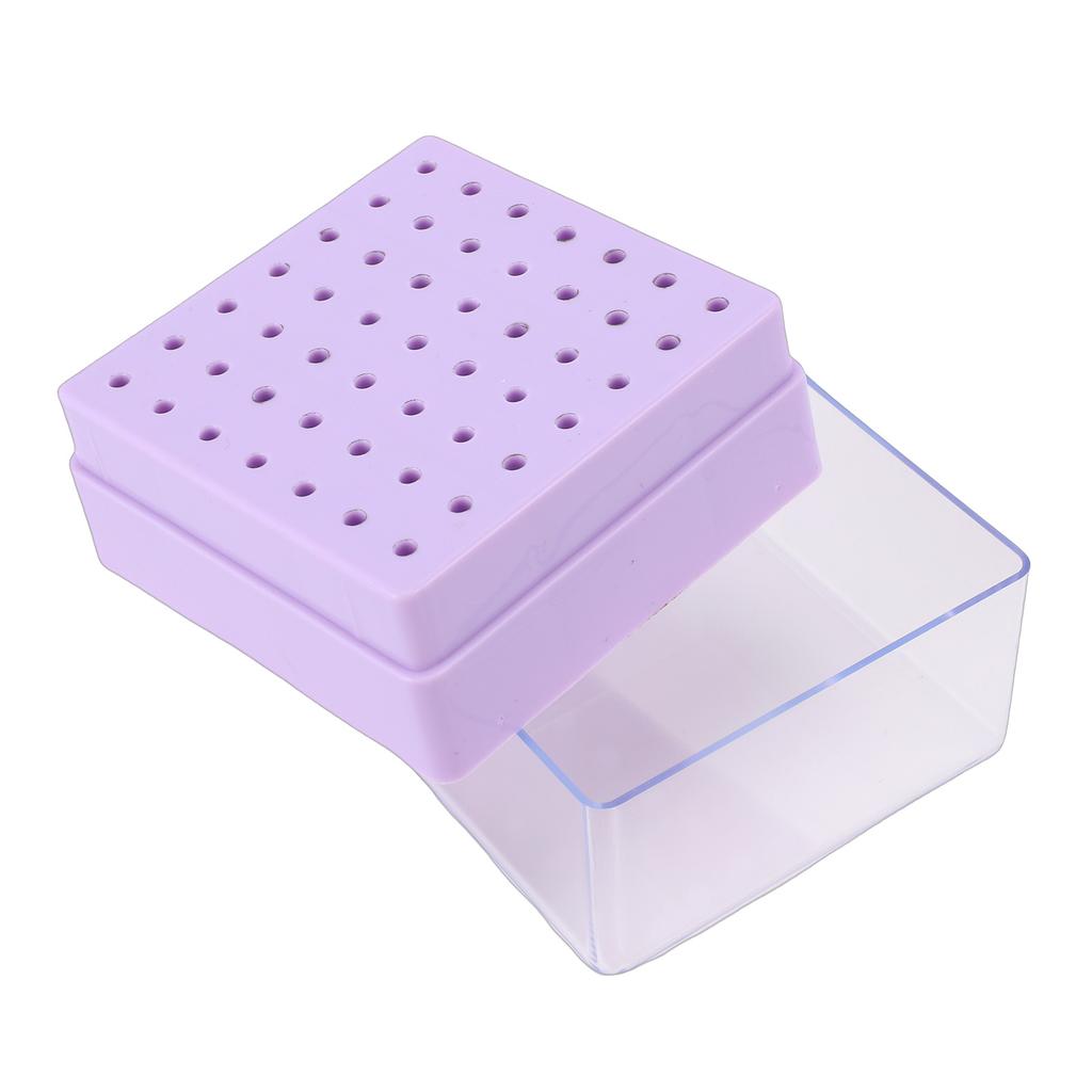 49 Holes Nail Drill Bits Holder Nail Polish Head Storage Box with Clear Dust Lid for Salon Home Purple