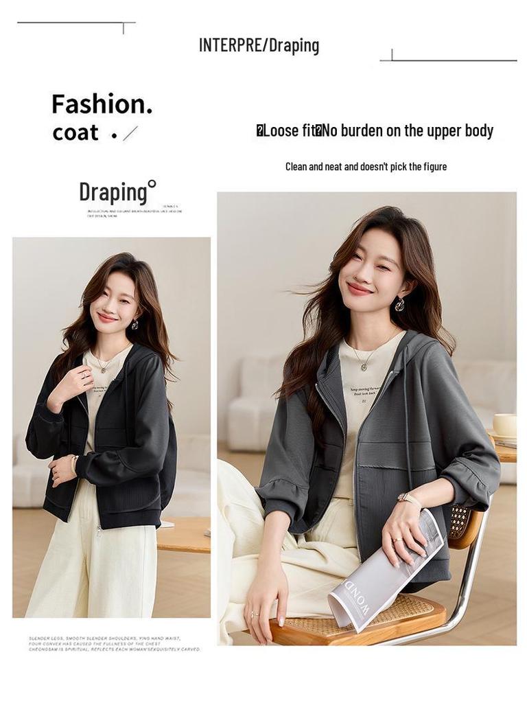 Spring 2025 Women's Casual Loose-Fit Hoodie Jacket - Trendy Age-Reducing Niche Design