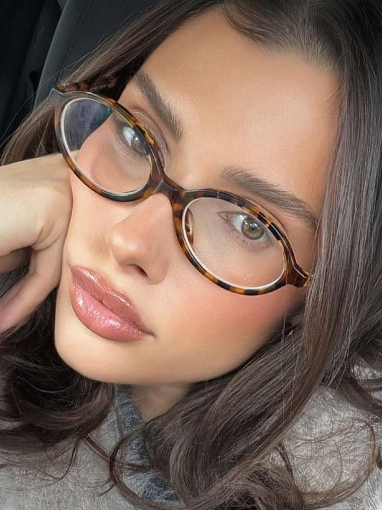 Dark Red Small Frame Glass Frame Retro Oval Glasses Eyewear Decorative Computer Anti-Blue Round Eyeglasses For Female