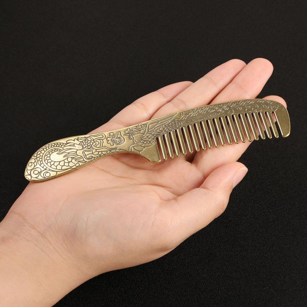 Chinese Dragon and Phoenix Brass Comb Anti Static Head Massage Metal Comb Retro Home Decoration Gift for Friends
