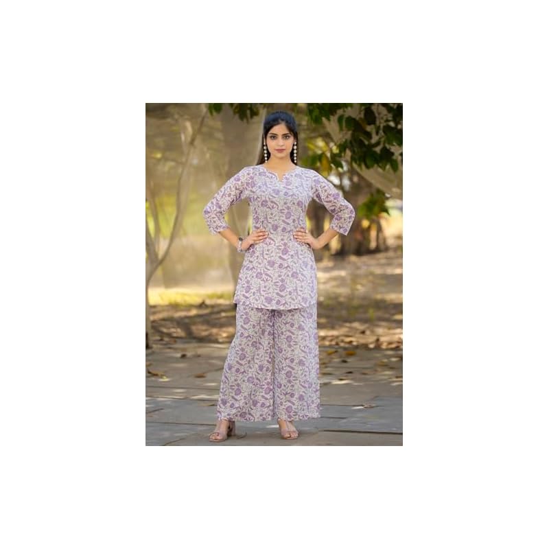 Pinkmint Pure Cotton Co Ord Set For Women Flower & Leaf Pattern Set Sleeve Co Ord Set