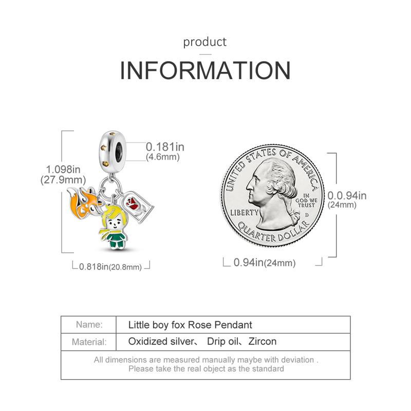Original Charms Copper Fairy Tale Fox Rose Boy Pendants Fit Charms Plata Bracelets For Women Jewelry Making Fine Gifts