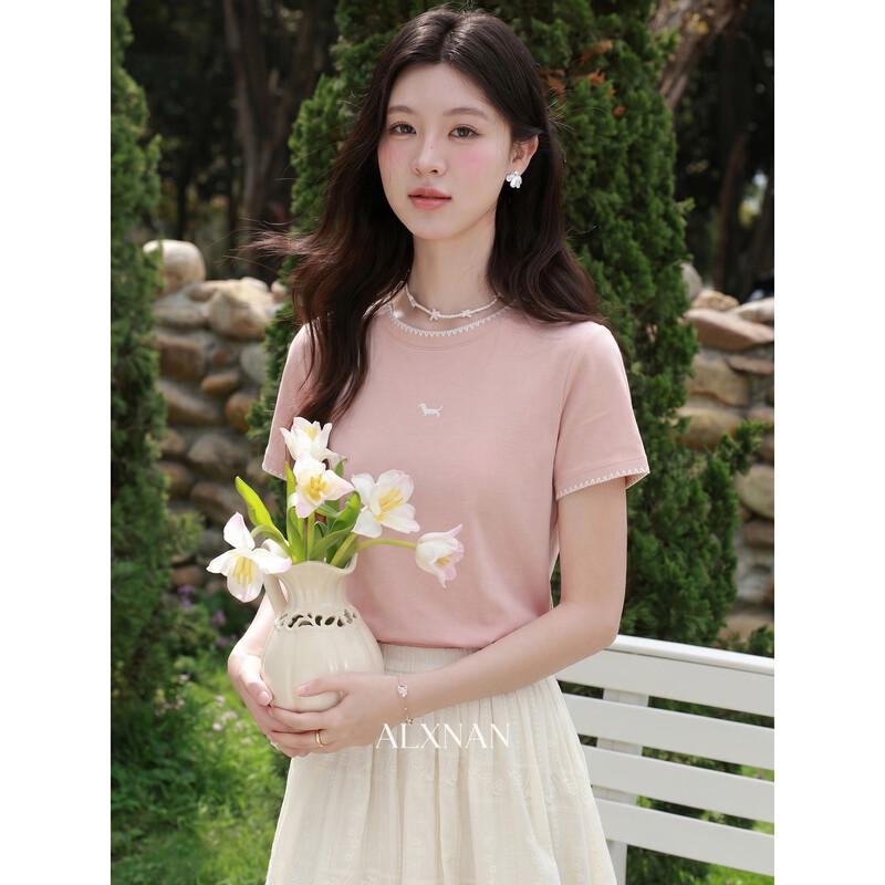 Women s Slim-fit Korean Style Short-Sleeve T-Shirt S розовый