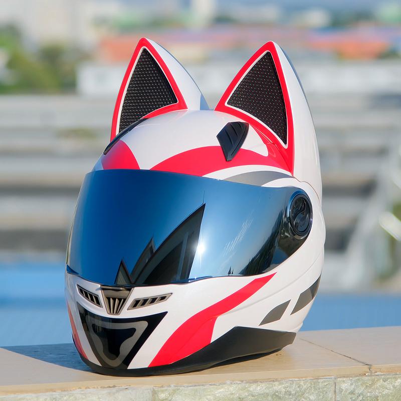 Motocross Men Helmet Women Lovely Motorcycle Helmet Original White Red Cat Helmet Casque DOT Approved Full Face Safety Helmet