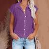 Women Casual Short Sleeve Shirt Summer Solid Color Lapel Top Single Breasted Blouse