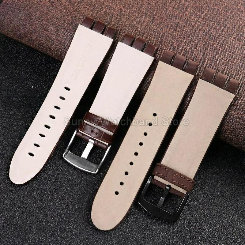 For Swatch YOS440 449  447 Large Men's Watchband Gear Shaped Concave Convex Interface Genuine Leather Watch Accessories 23mm