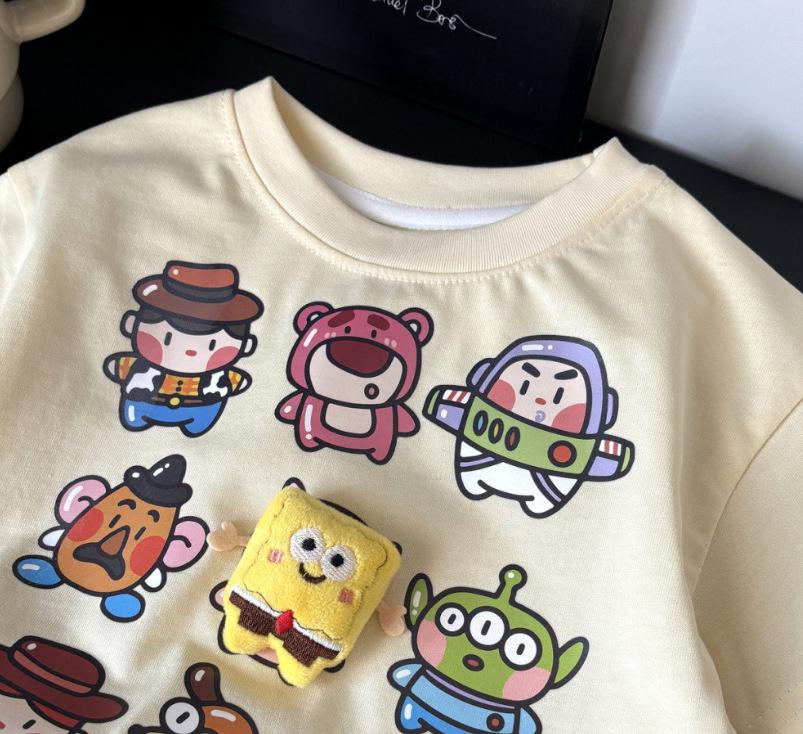 3D Cartoon Doll Short Sleeve T-shirt for Kids - Stylish Korean Summer Design for Boys and Girls 160 cm