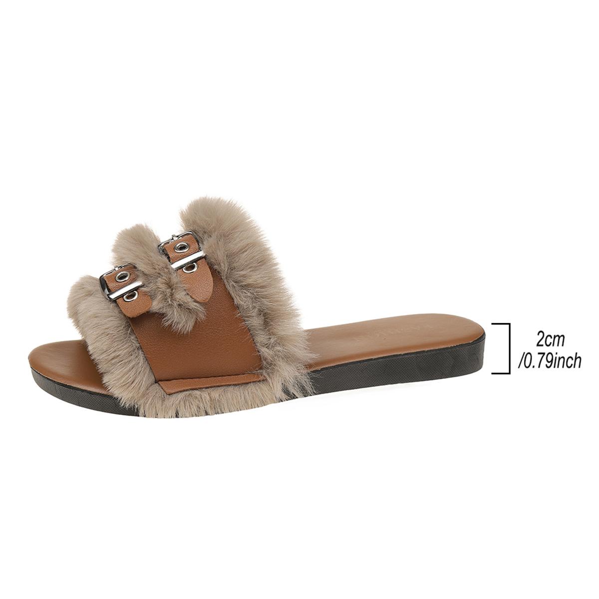 

Осенние женские тапочки на плоской подошве, новые ретро-туфли с открытым носком из меха и бархата, женская домашняя хлопковая обувь, повседневная домашняя обувь для женщин, тапочки 40 хаки