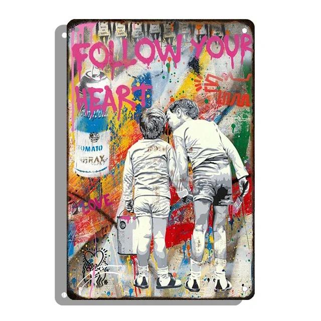 Banksy Graffiti Decorative Plaque Abstract Style Tin Sign Metal Pleate Plate For Home Room Decor Aesthetic Gift Cuadros