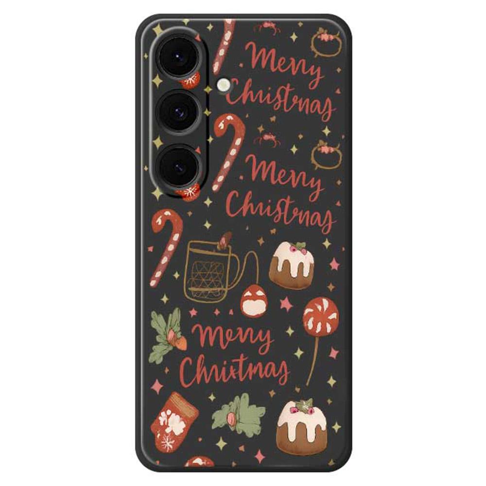 

For Samsung Galaxy S25+ Case Merry Christmas Pattern Printing Straight Edge TPU Phone Back Cover Black