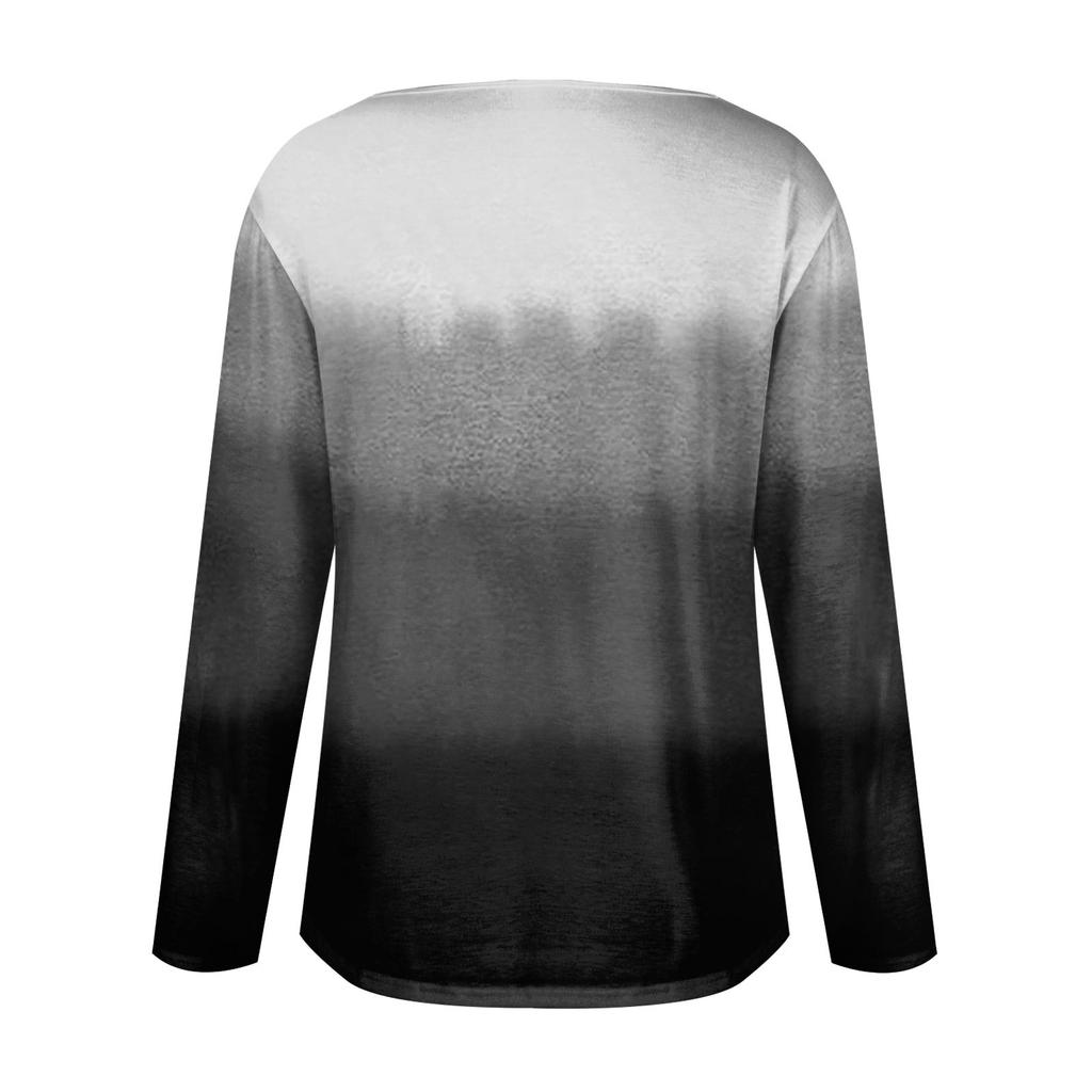 Women's Fashionable Waist Square Neck Long Sleeve Gradient Print T-Shirt Top