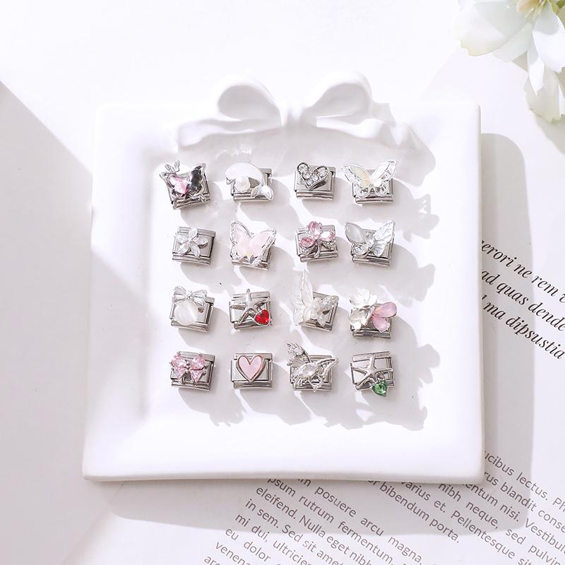 Zircon Bow Knot Starfish Flower Dolphin Italian Charm Links Fit 9mm Stainless Steel Bracelet Women Jewelry DIY Making Gifts