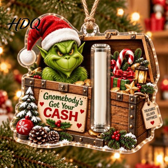Christmas Tree Decoration with Money Clip Cash Gift Ornament 2D Acrylic Green Elf Card Decoration Personalized for Teenagers Xmas Hanging