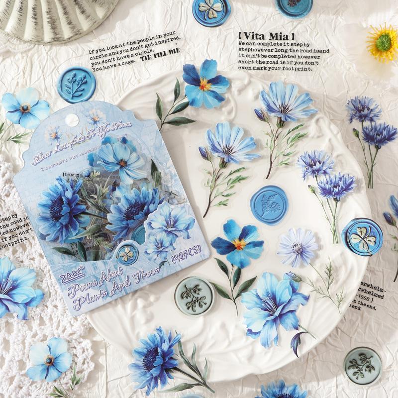 40Pcs PET Waterproof Flower Stickers Elegant Floral Pattern Decor For Scrapbooking Journal Diary Layout