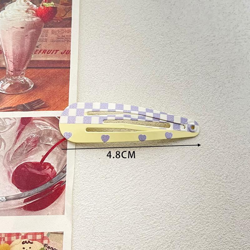 4.8cm Cute Hair Clip with Painted Heart and Plaid Pattern BB Clip Small Hairpin Side Clip Bangs Clip Fine Hair Clip