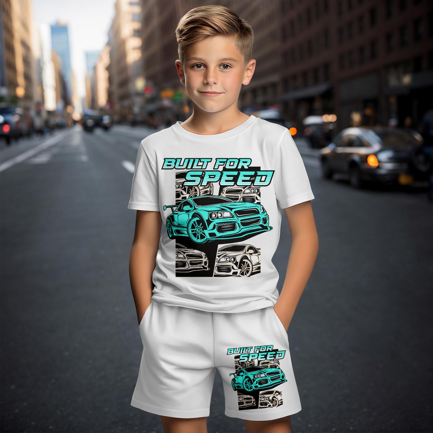 

2024 Новый автомобиль Лето короткий рукав футболка костюм шорты дети малышей младенческой одежды 3D мультфильм принт мода мальчики девочки 100 cm