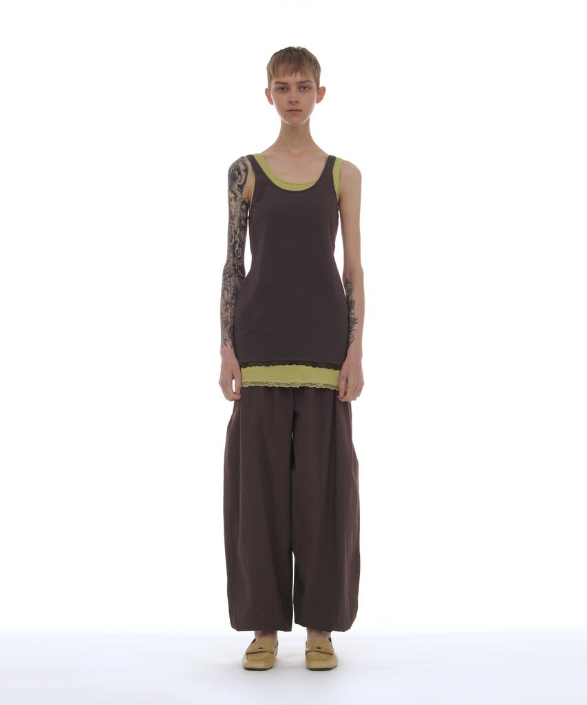 Partimento Woman Pwc Lace Trim Two-In-One Sleeveless Dress Top_Charcoal