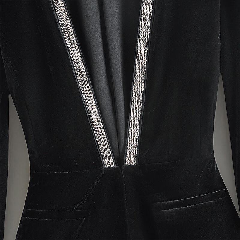 Women's V-Neck Velvet Blazer with Chain Strap